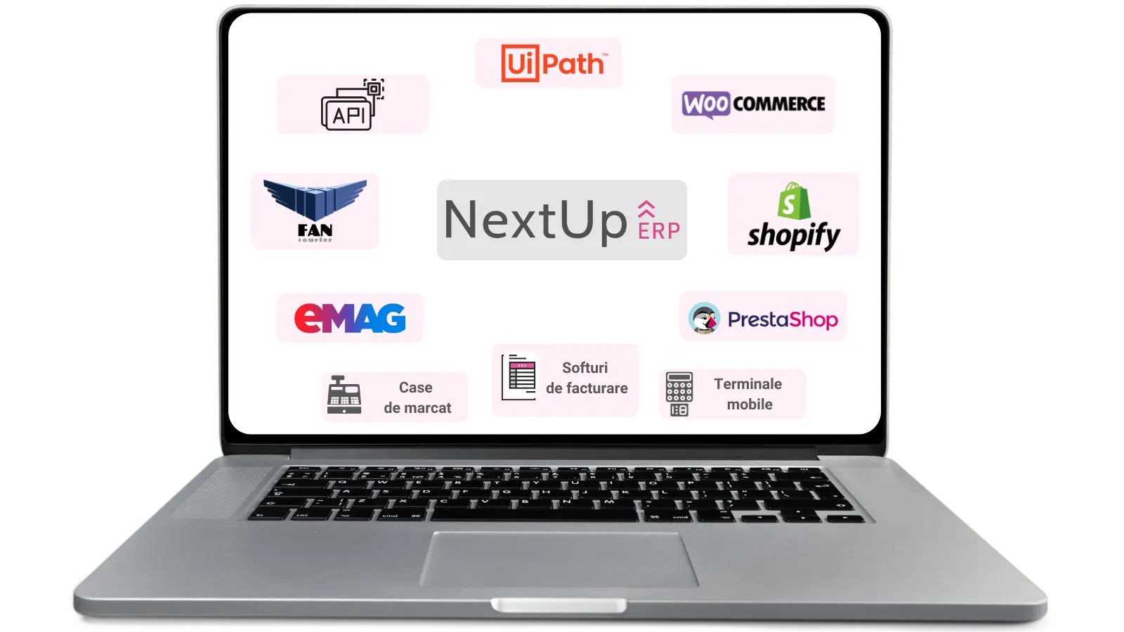 laptop cu logo-uri, integrari